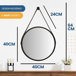 Espelho Adnet Alumínio 40cm com Alça e Suporte para Banheiro Sala Quarto Escritório - 8