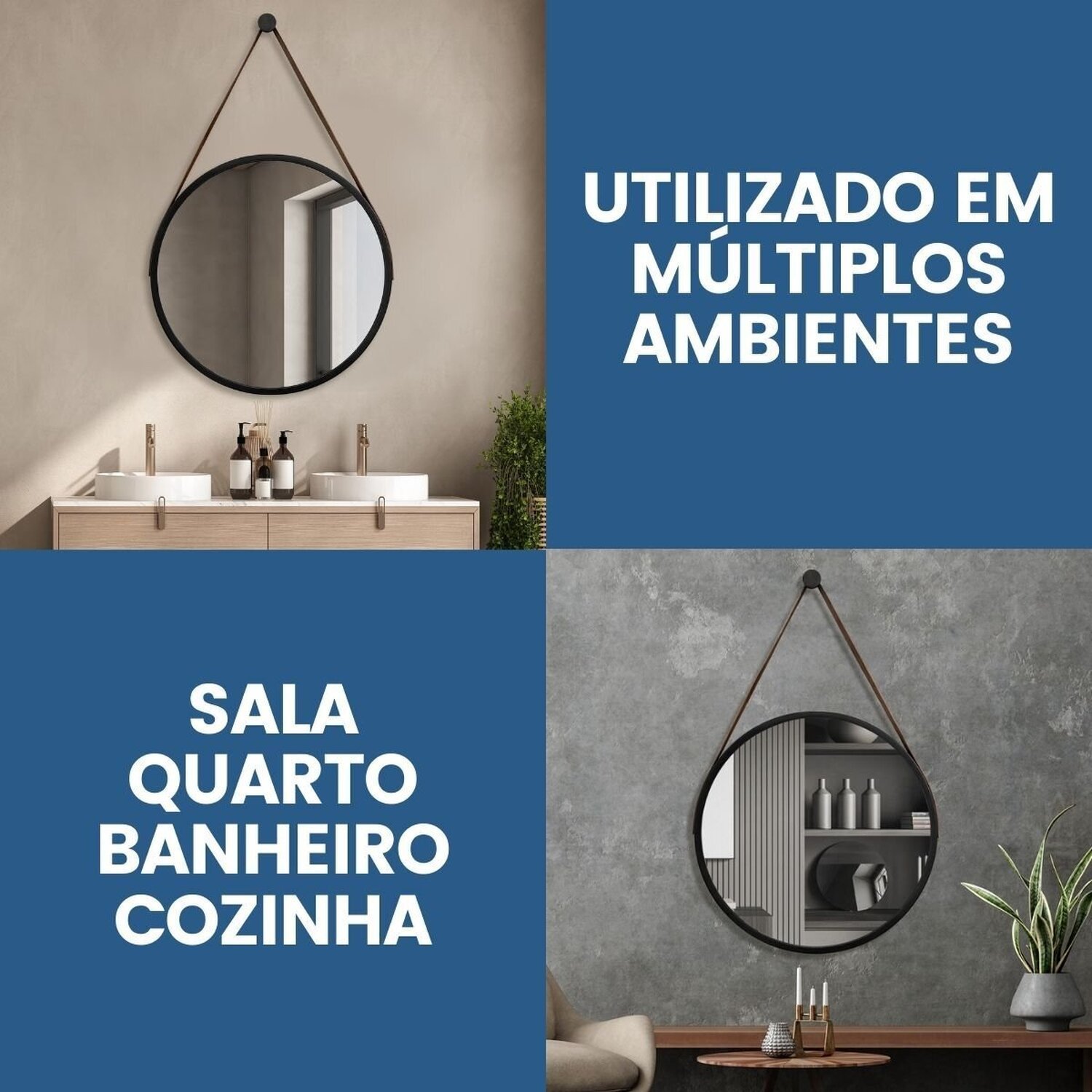 Espelho Adnet Alumínio 40cm com Alça e Suporte para Banheiro Sala Quarto Escritório - 5