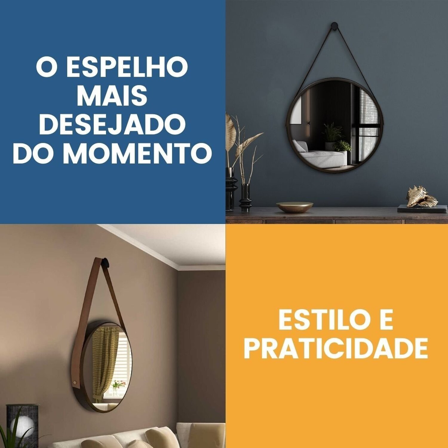 Espelho Adnet Alumínio 55cm com Alça e Suporte para Banheiro Sala Quarto Escritório - 4