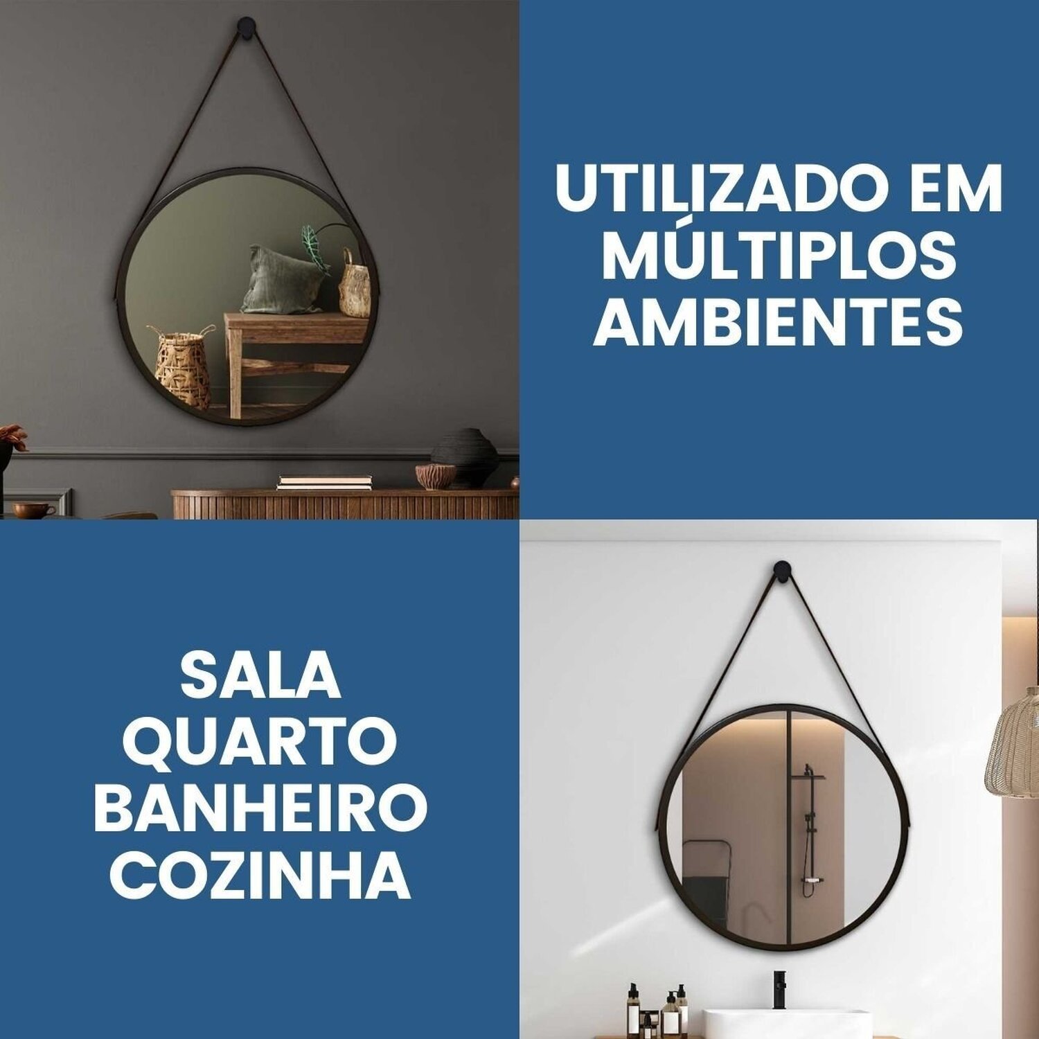 Espelho Adnet Alumínio 55cm com Alça e Suporte para Banheiro Sala Quarto Escritório - 5