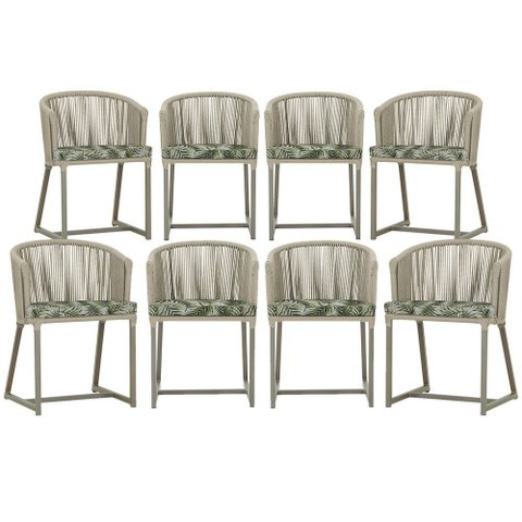 8 Cadeiras de Jantar Área Noronha em Alumínio com Pintura Fendi Corda Náutica Estofado 5 Trama Origi