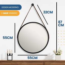 Espelho Adnet Alumínio 55cm com Alça e Suporte para Banheiro Sala Quarto Escritório - 8