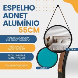 Espelho Adnet Alumínio 55cm com Alça e Suporte para Banheiro Sala Quarto Escritório - 7