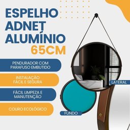 Espelho Adnet Alumínio 65cm com Alça e Suporte para Banheiro Sala Quarto Escritório - 7