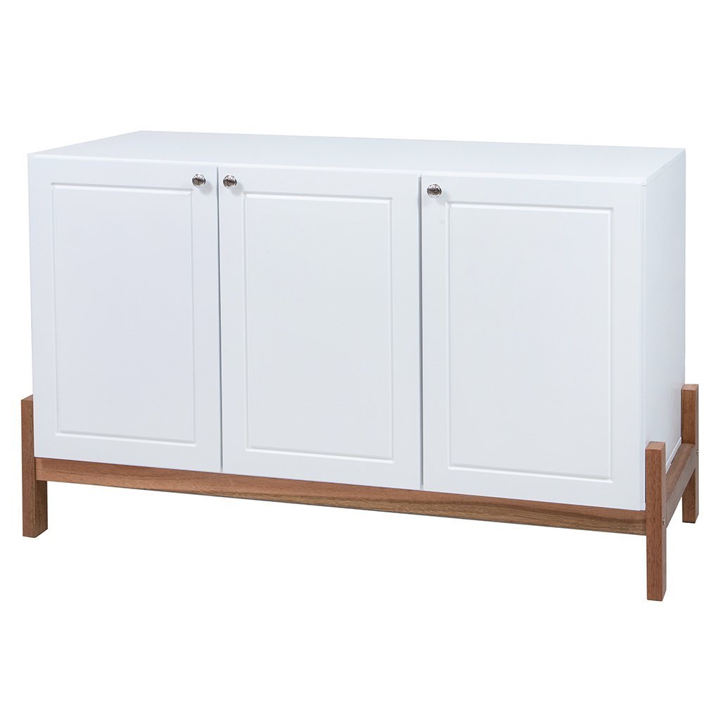 Balcão Buffet de Madeira Maciça e Mdf Venus 3 Portas Natural/branco