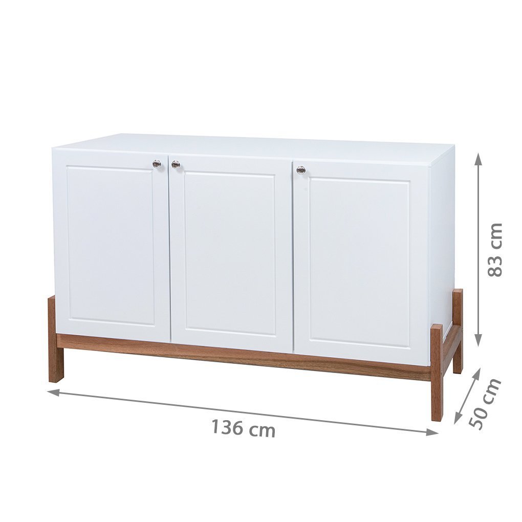 Balcão Buffet de Madeira Maciça e Mdf Venus 3 Portas Natural/branco - 3