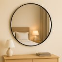 Ver imagem 2 de Espelho Redondo Decorativo 60cm com Acabamento Ecológico de Parede para Sala Quarto Banheiro