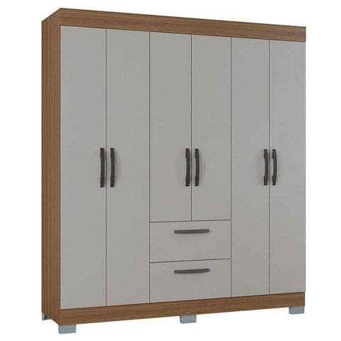 Guarda Roupa Casal Tóquio 6 Portas Castanho Off White - Poquema