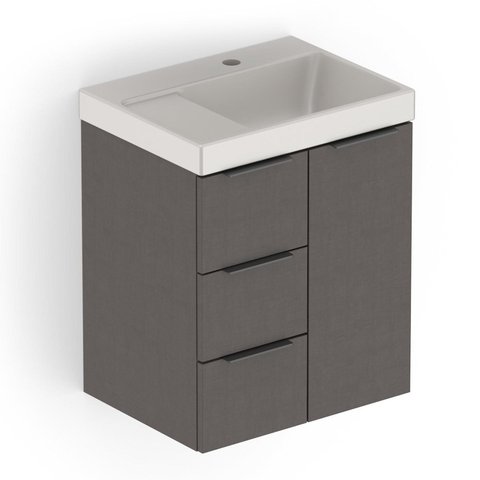 Kit Arenal Gabinete Gaveta e Porta 50x38 Almendra com Cuba Cinza