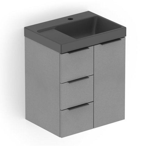 Kit Arenal Gabinete Gaveta e Porta 50x38 Plata com Cuba Cinza/Prata