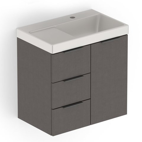 Kit Arenal Gabinete Gaveta e Porta 60x38 Almendra com Cuba Cinza