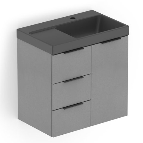 Kit Arenal Gabinete Gaveta e Porta 60x38 Plata com Cuba Cinza/Prata