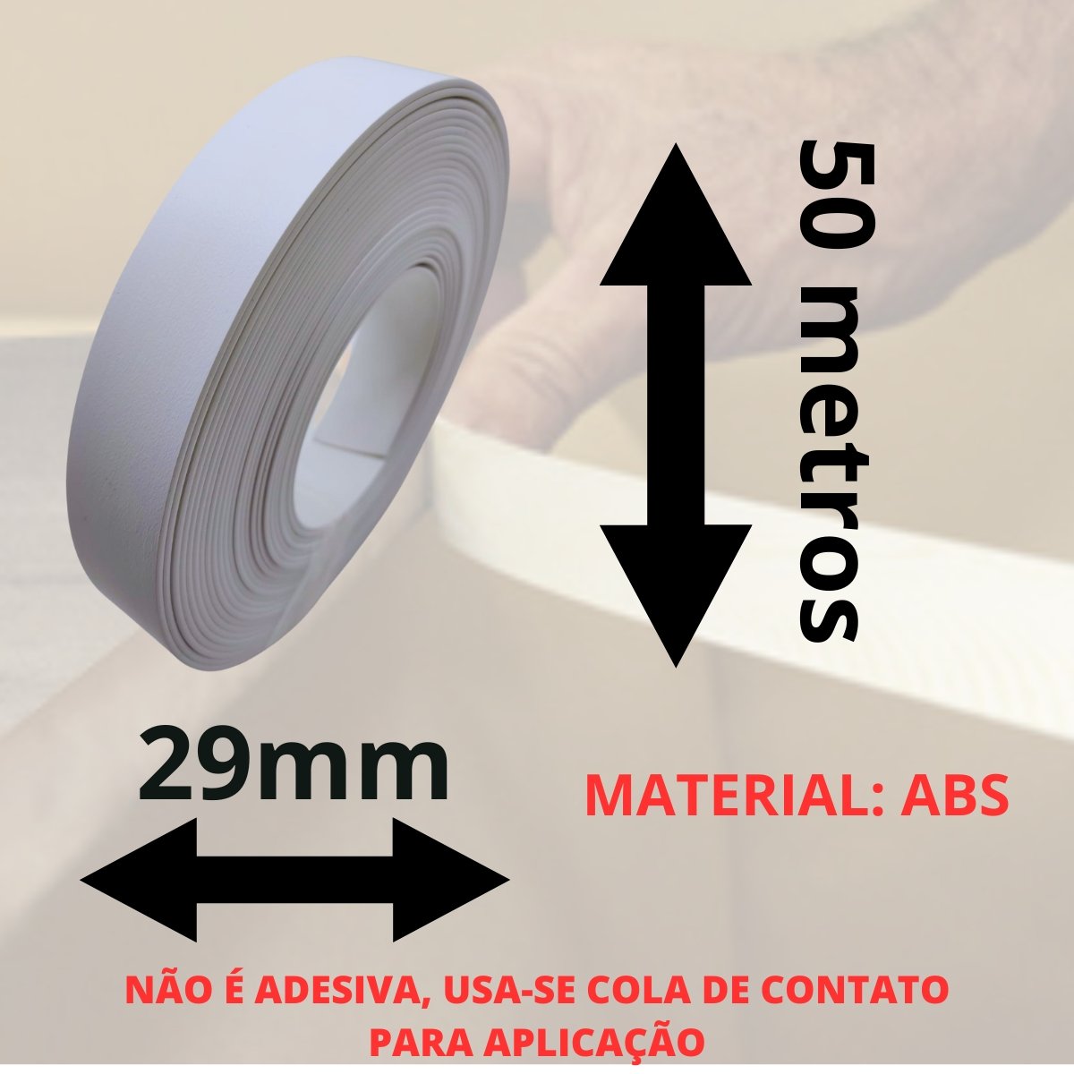 Fita de Borda Abs Branca Tx Fosca 29mm X 2mm X 50m para Moveis Acabamento Mdf - 3