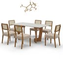 Ver imagem 2 de Mesa de Jantar Liz 180x90cm Vidro 25mm Cinamomo Off White com Kit 6 Cadeiras Veludo Palha -Valdemó