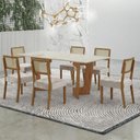Ver imagem 1 de Mesa de Jantar Liz 180x90cm Vidro 25mm Cinamomo Off White com Kit 6 Cadeiras Veludo Palha -Valdemó