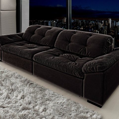 Sofá Retrátil e Reclinável 2 Lugares 240 cm Pérola Veludo Preto