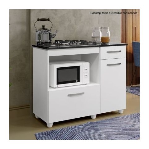 Balcão para Cooktop 5 Bocas 2 Portas 1 Gaveta Violeta Kaiki Móveis Branco