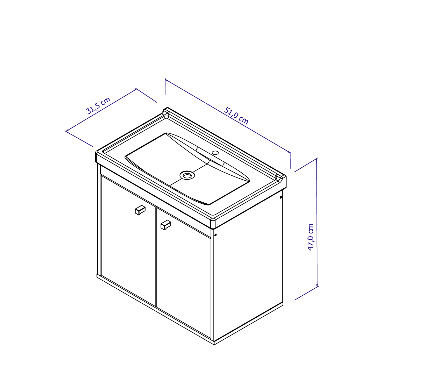 Gabinete Armario para Banheiro Bergamo 51cm com Cuba - 6