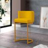 Banco Banqueta Decorativa Emília Suede Amarelo para Cozinha Base Dourada - Vs Decor - 2
