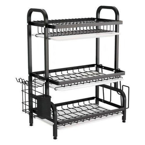 Escorredor de Pratos Triplo Premium Black Design Moderno e Organizador