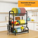 Ver imagem 3 de Escorredor de Pratos Triplo Premium Black Design Moderno e Organizador