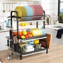 Ver imagem 2 de Escorredor de Pratos Triplo Premium Black Design Moderno e Organizador