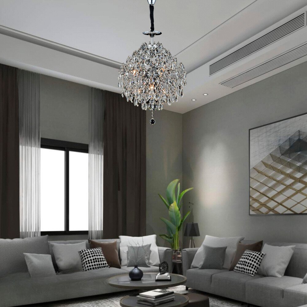 Lustre Cromado com Cristais Transparente 43cm 6e14 Paris Luz - 2