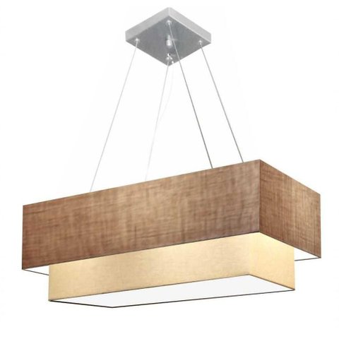 Lustre Pendente Retangular Palha e Bege Mj-4138 para Mesa de Jantar e Estar