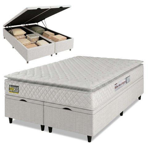 Cama Box Baú Casal Queen Colchão Espuma D33 Pillow Top New Millenium Branco Hellen