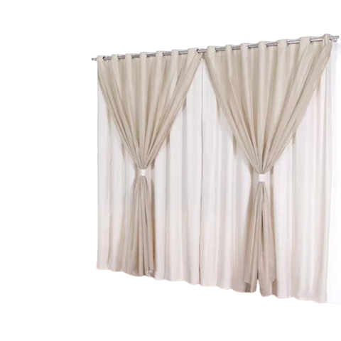 Cortina oxford com voil 6,00x2,50 Para Varão Simples:Avelã