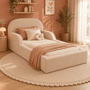 Ver imagem 3 de Cama Montessoriana Infantil Solteiro Estofada com Colchão e Proteção Lateral - Nude