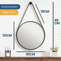 Espelho Adnet Redondo 30cm com Alça e Suporte para Sala Quarto Banheiro Hall - 8