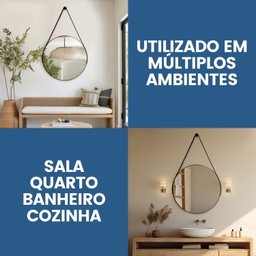Espelho Adnet Redondo 30cm com Alça e Suporte para Sala Quarto Banheiro Hall - 5