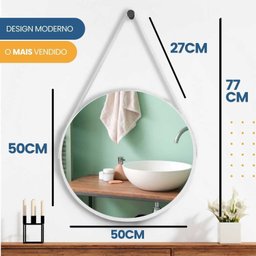 Espelho Adnet Redondo 50cm com Alça e Suporte para Sala Hall Lavabo Banheiro Quarto - 8