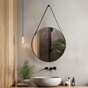 Ver imagem 2 de Espelho Adnet Redondo 50cm com Alça e Suporte para Sala Hall Lavabo Banheiro Quarto