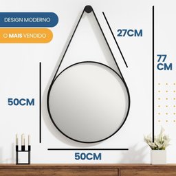 Espelho Adnet Redondo 50cm com Alça e Suporte para Sala Hall Lavabo Banheiro Quarto - 8