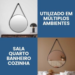 Espelho Adnet Redondo 50cm com Alça e Suporte para Sala Hall Lavabo Banheiro Quarto - 5