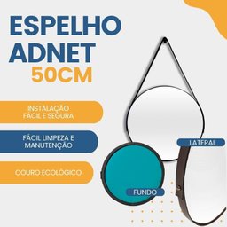 Espelho Adnet Redondo 50cm com Alça e Suporte para Sala Hall Lavabo Banheiro Quarto - 7