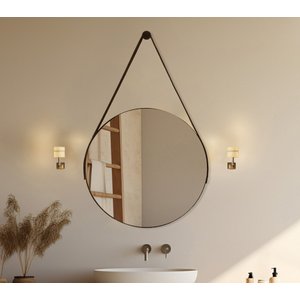 Espelho Adnet Redondo 50cm com Alça e Suporte para Sala Hall Lavabo Banheiro Quarto