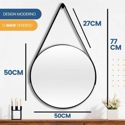 Espelho Adnet Redondo 50cm com Alça e Suporte para Sala Hall Lavabo Banheiro Quarto - 8