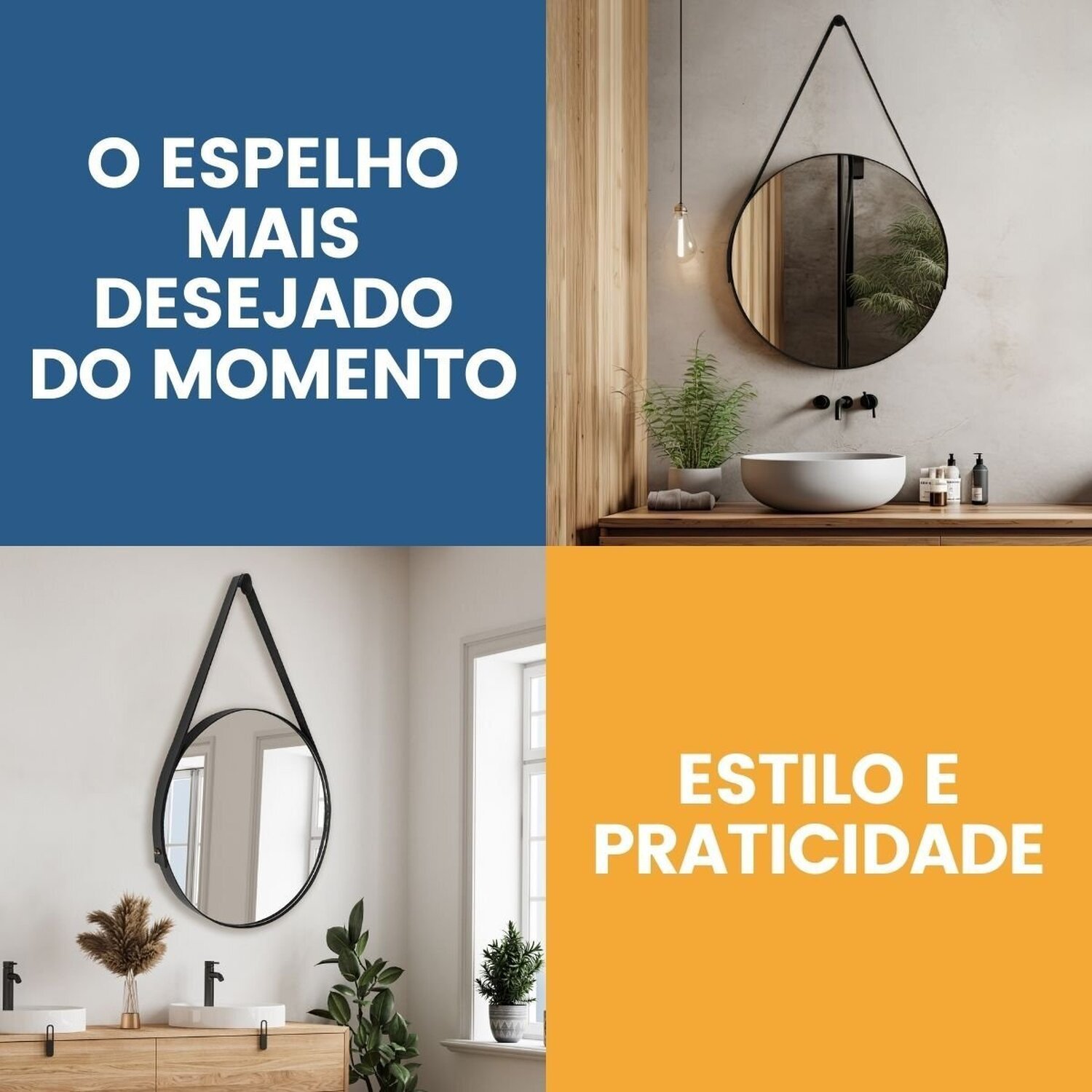 Espelho Redondo Adnet com Alça 60cm Kit com 2 Unidades para Sala Hall Quarto - 5