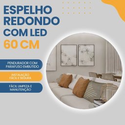 Espelho Redondo Decorativo com Led Branco 60cm para Banheiro Quarto Sala - 3