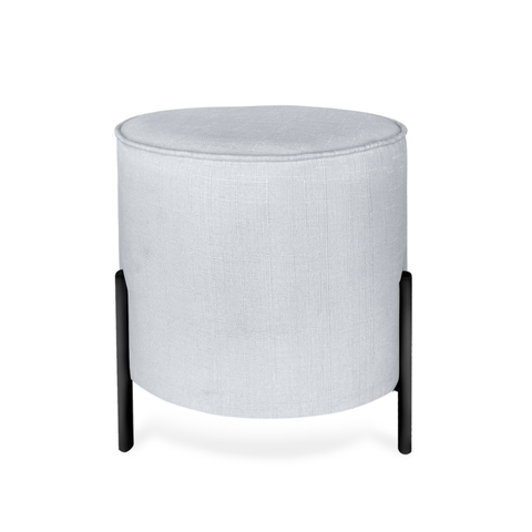 Puff Redondo Decorativo Suede com Pé Epóxi Preto Fosco Cinza Claro
