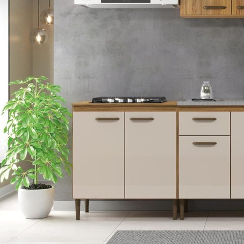 Balcão de 80cm para Cozinha 2 Portas Marrom/Bege