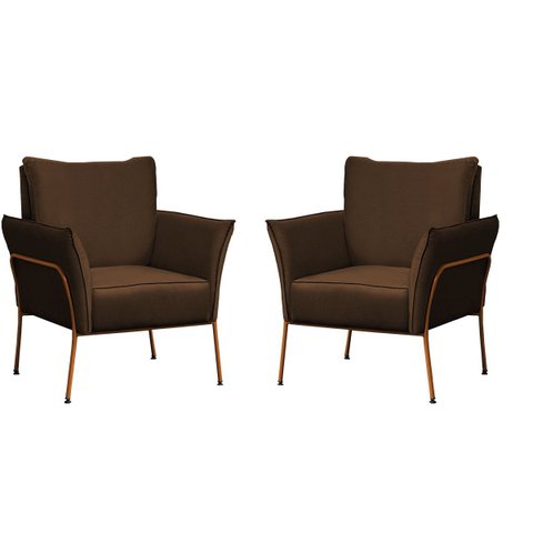 02 Poltrona para Sala Decorativa Lotus Bronze Assento Veludo Marrom - Iben Móveis