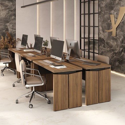 Conjunto com 6 Escrivaninhas Operacionais em Tamburato Mesa Escritório 1250 100% MDF 125,3cm Nogal e Preto Artany
