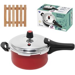 Panela de Pressão 3 Litros Antiaderente Fechamento Externo + Descanso de Panela Quadrado Madeira 14, - 1