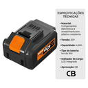 Ver imagem 3 de Bateria de Íon de Lítio 4,0 Ah 20v Wokin Tools