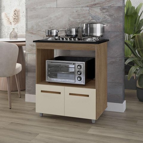 Balcão para Cooktop Elisa 2 Portas MDP 75cm Savana Off White Moblis