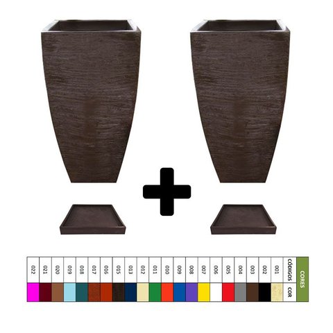 Kit 2 Vaso Planta + Prato 90x45 Moderno Trapézio Polietileno BGPLASTICOS MARROM CAFE 003